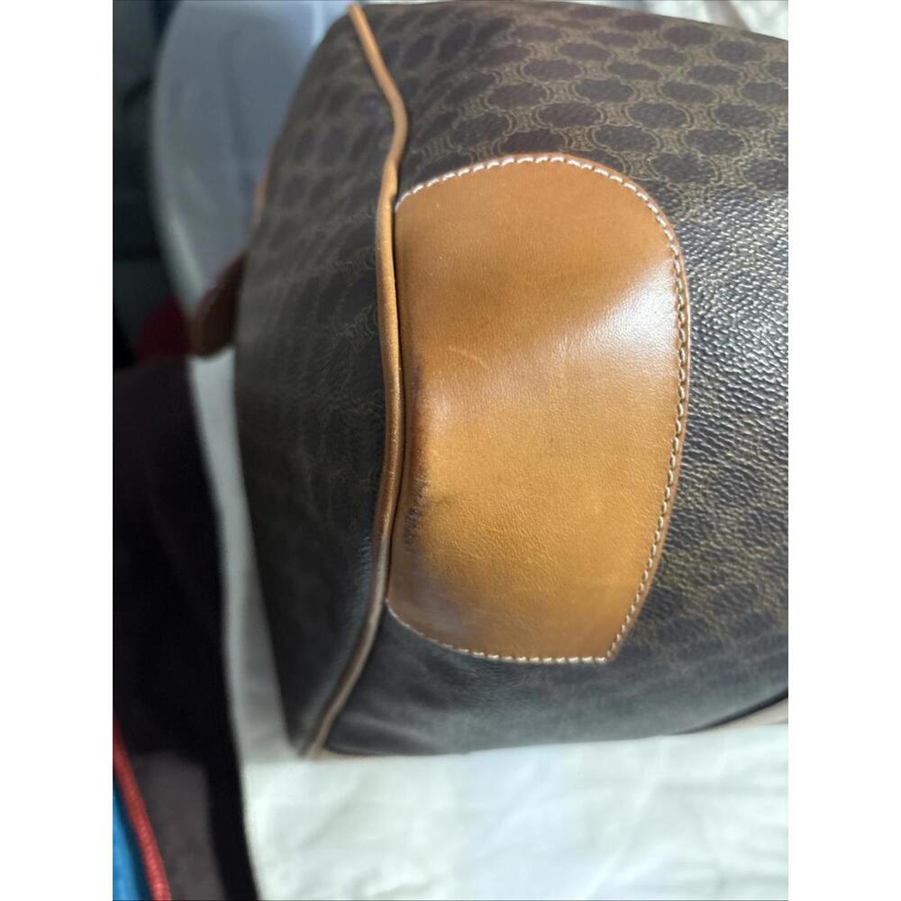 Vintage 90's CELINE Travel Boston Bag Macadam Brown Beige PVC Leather Excellent - Picture 10 of 16